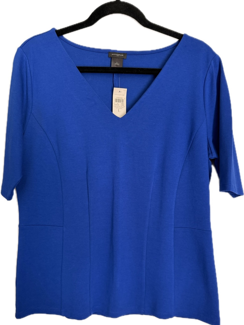 Anne Taylor Women's Royal Blue V-Neck Short Sleeve Top